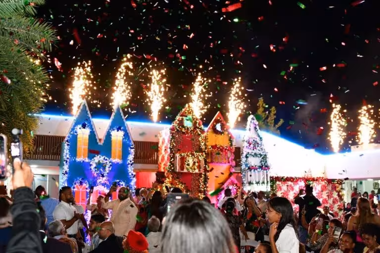 Franklin Romero encabeza encendido luces navideñas Oficina de Gestión Senatorial Duarte