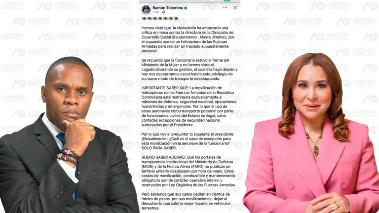 Tolentino pide al Gobierno aclarar traslado aéreo de la directora de Supérate, Mayra Jiménez