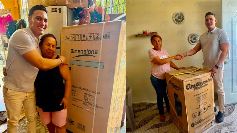 Dirigente comunitario y político Eduin Albuquerque entrega neveras y estufas con horno a amas de casa de escasos recursos en Santo Domingo Este
