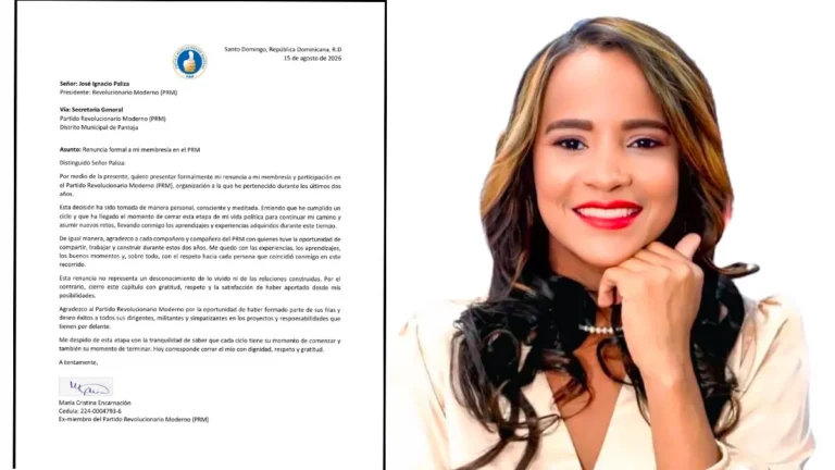 Dirigente Cristina Encarnación renuncia al PRM: “Ha llegado el momento de cerrar esta etapa de mi vida política para continuar mi camino y asumir nuevos retos”