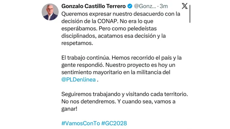 Gonzalo Castillo expresa desacuerdo con suspensión de la consulta y asegura que su proyecto seguirá recorriendo el país