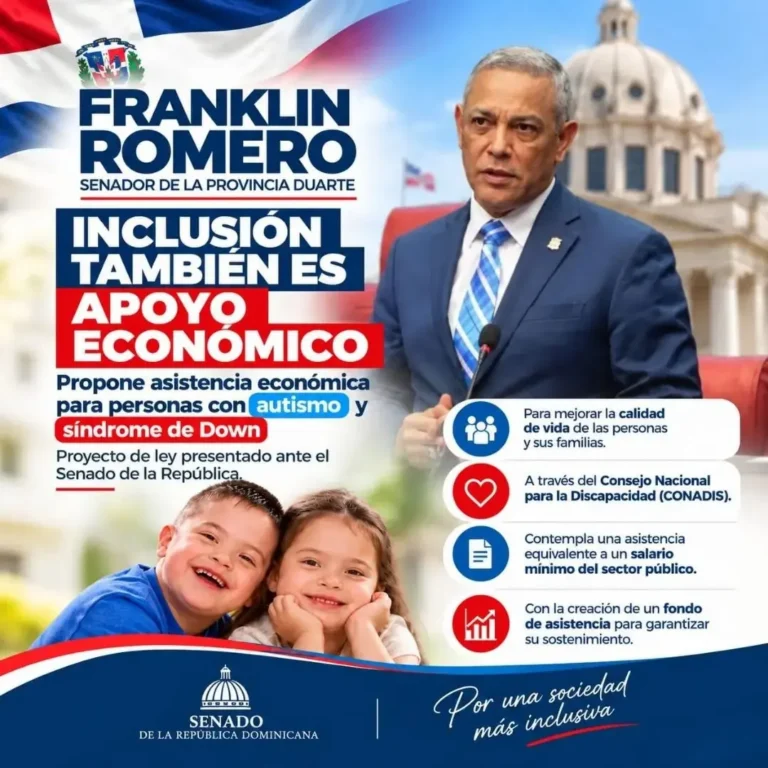 Senador Franklin Romero presenta proyecto de ley para otorgar asistencia económica de por vida personas con autismo y síndrome de down 